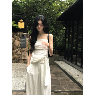 Norain不下雨 白色抹胸吊带上衣女夏季薄款宽松阔腿休闲裤套装女