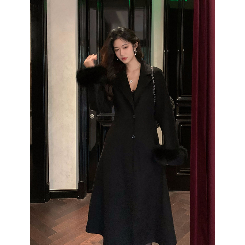 Norain不下雨 赫本风双面羊毛大衣女冬长款宽松气质伞裙毛呢外套