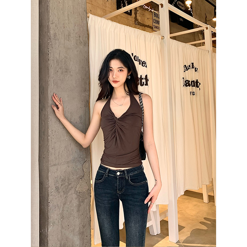 夏季辣妹休闲露肩挂脖吊带上衣