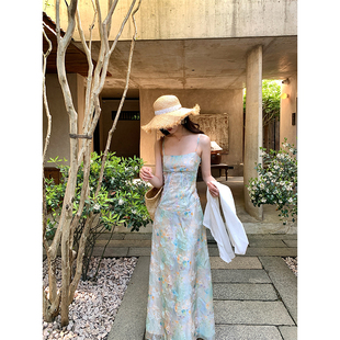 Norain不下雨 气质蝴蝶立体印花收腰一字领吊带连衣裙 现货7折
