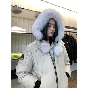 【惊!折扣】小剪刀手短款飞行员夹克带毛球毛领羽绒服外套