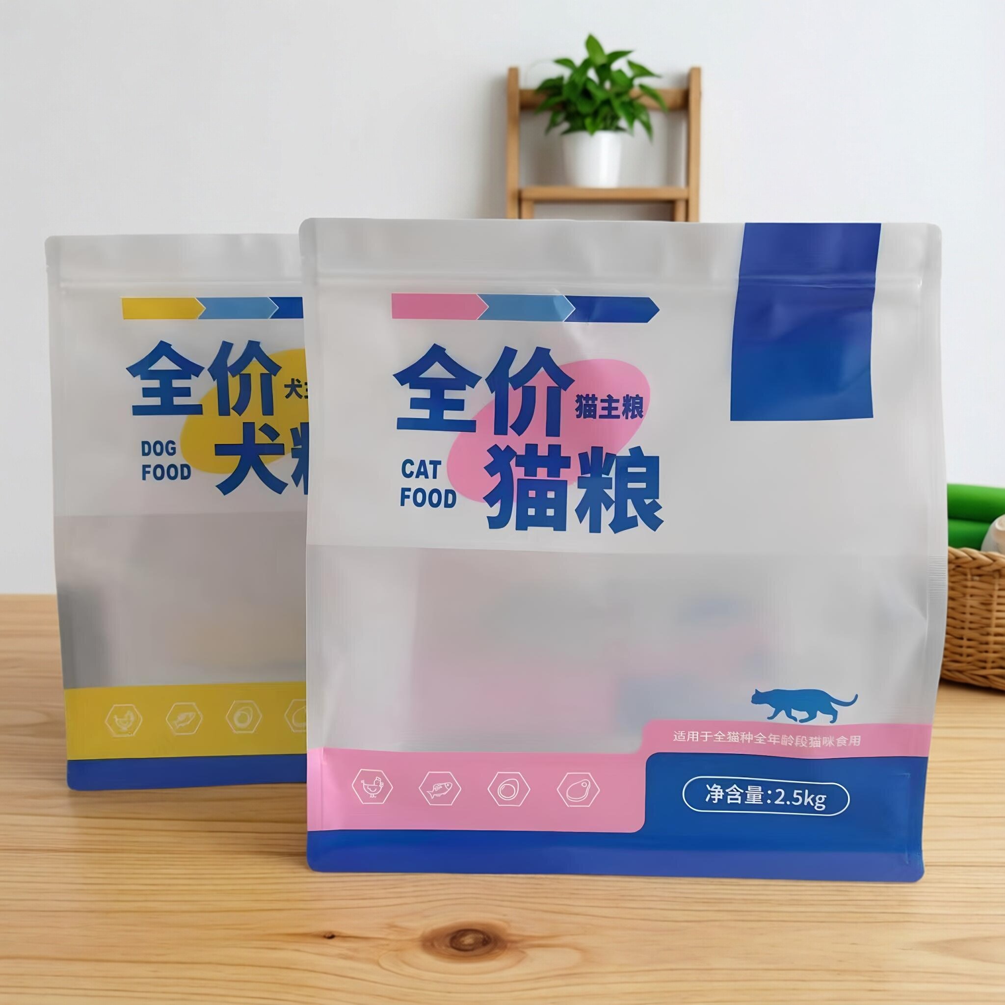 八边封开窗狗粮通用包装袋2.5公斤3斤塑料猫粮袋子宠物拉链自封袋