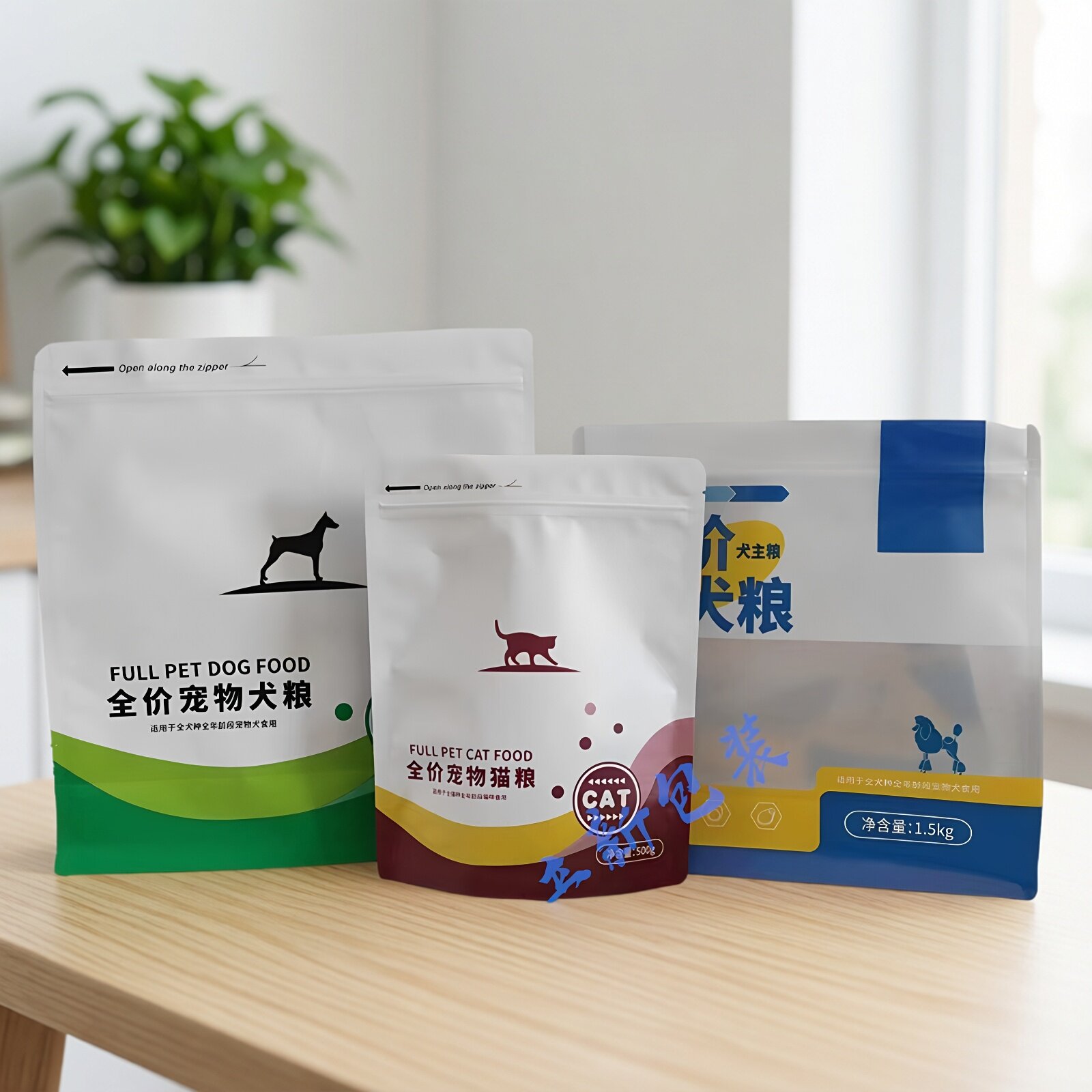 八边封开窗狗粮通用包装袋2.5公斤3斤塑料猫粮袋子宠物拉链自封袋