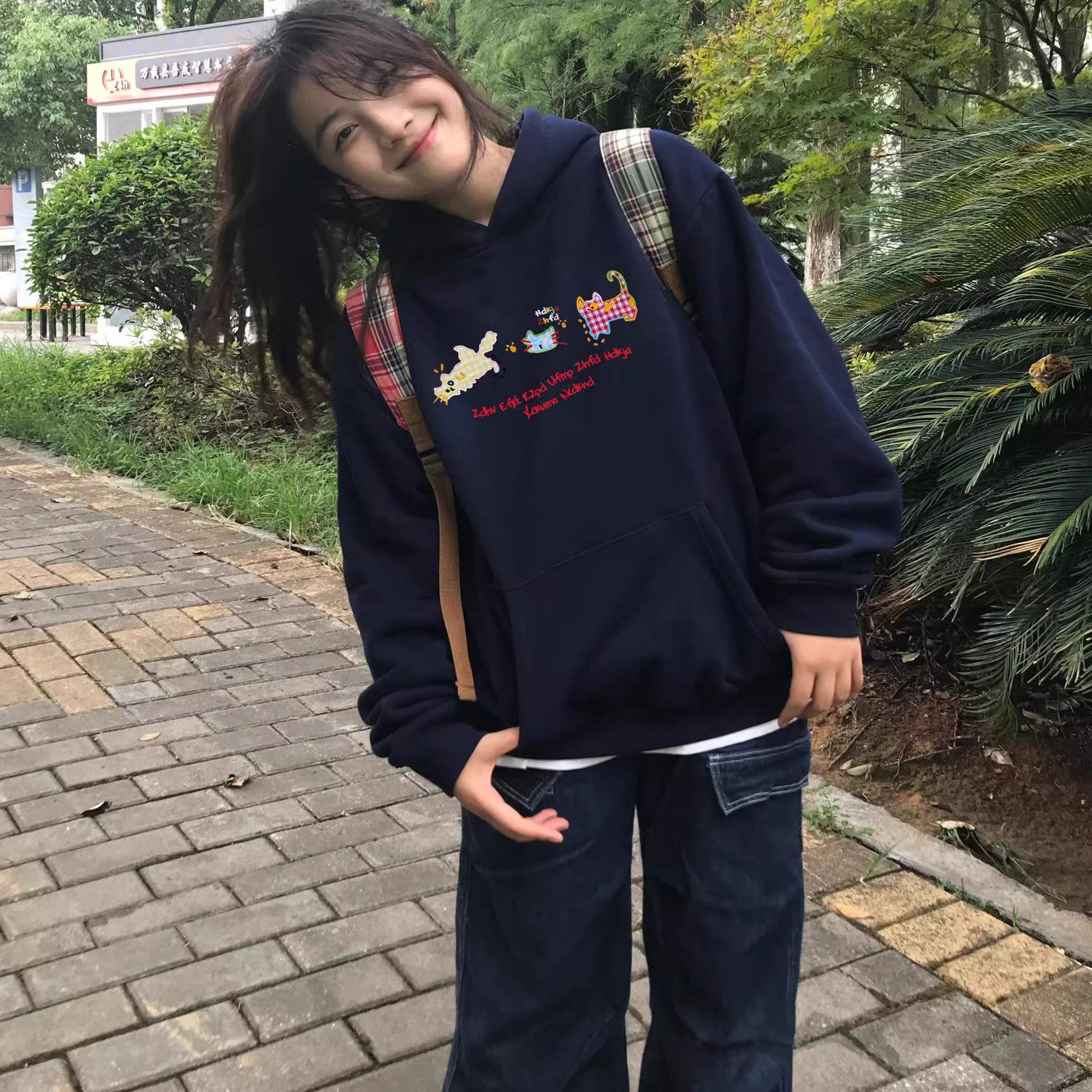 连帽卫衣女秋冬韩系慵懒风加绒加厚oversize美式复古高街潮牌上衣,女装/女士精品,卫衣/绒衫,淘宝优惠券,粉丝福利购,淘宝优惠卷