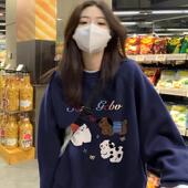 无帽圆领卫衣女2025新款 秋冬季 小个子高级感宽松加绒加厚套头上衣