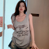 t恤女夏季 美式 复古纯棉吊带运动坎肩背心无袖 外穿篮球服宽松上衣