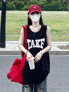 纯棉吊带运动坎肩背心无袖 设计感小众外穿宽松挂脖上衣 t恤女夏季