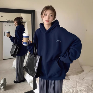 连帽卫衣女2025秋冬季 复古潮牌高级感外套 小个子加绒加厚上衣美式