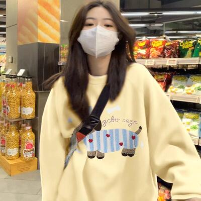 无帽圆领卫衣女2024秋冬加绒加厚