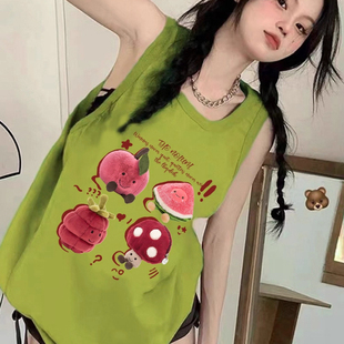 纯棉吊带坎肩跨栏背心无袖t恤女2025夏外穿高级感宽松慵懒风上衣