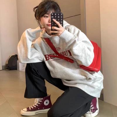 加绒加厚卫衣女秋冬上衣连帽外套