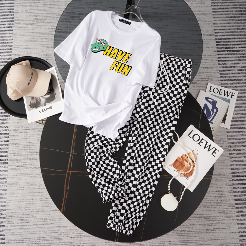 纯棉运动服套装跑步女夏季薄款时尚洋气短袖长裤小个子休闲两件套