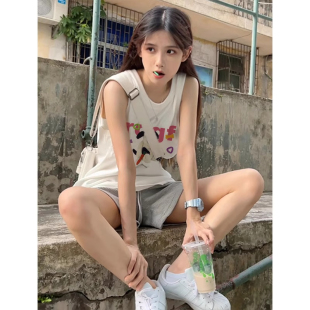 t恤女2025夏外穿高级感慵懒风宽松挂脖上衣 纯棉吊带坎肩背心无袖