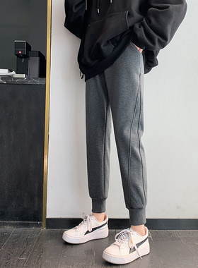 运动裤子女春秋宽松卫裤小个子阔腿显瘦外穿直筒哈伦休闲束脚长裤