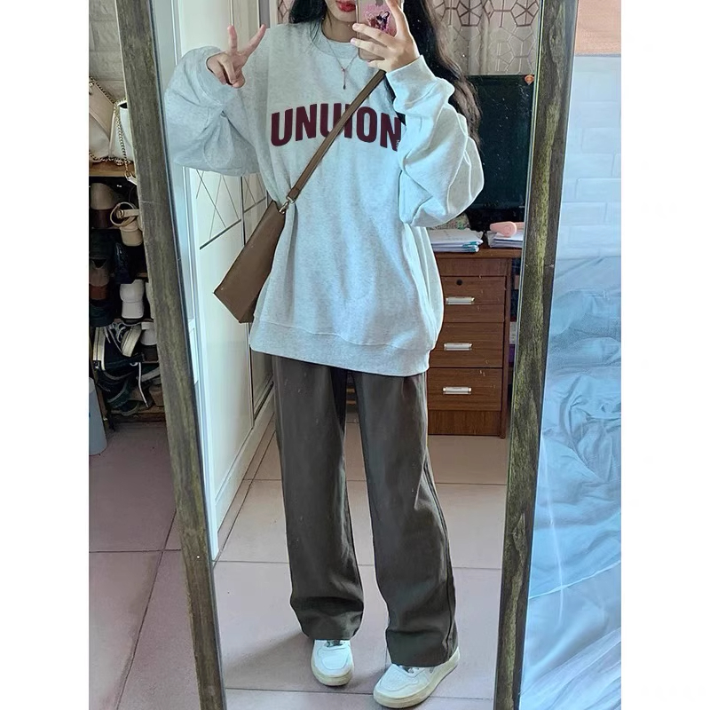 无帽圆领卫衣女2024新款秋冬外套