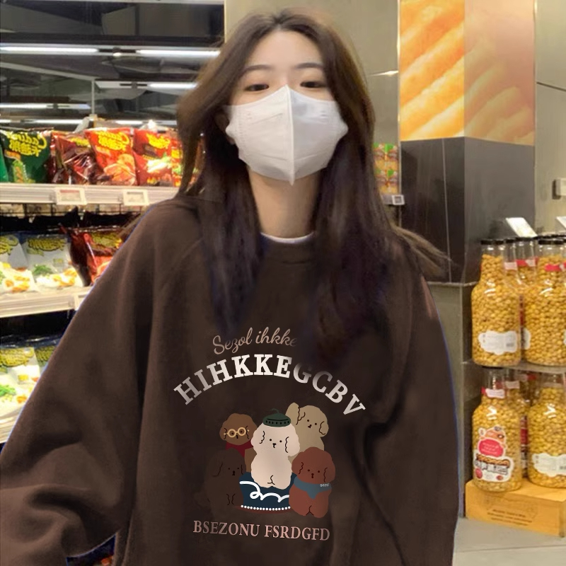 无帽圆领卫衣女2024新款秋冬上衣