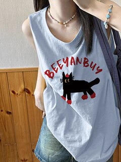 纯棉港风吊带背心无袖t恤女夏设计感小众外穿宽松篮球服挂脖上衣