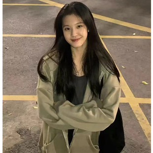oversize外套女2023新款秋冬小个子高级感上衣加绒加厚开衫棒球服