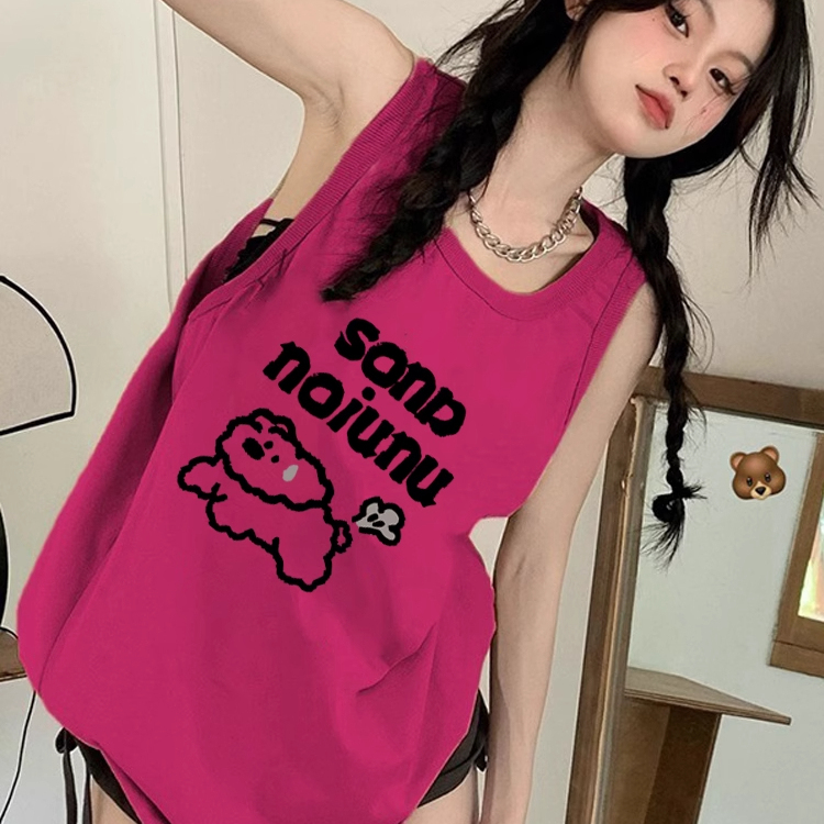 纯棉吊带运动跨栏背心无袖t恤女
