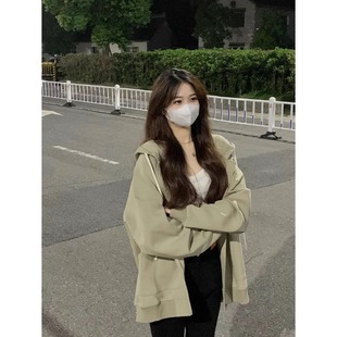 oversize卫衣女秋冬季小个子上衣宽松慵懒风连帽加绒加厚开衫外套