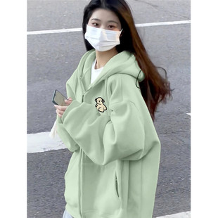 oversize卫衣女2024春秋季上衣小个子韩系慵懒风连帽薄款开衫外套