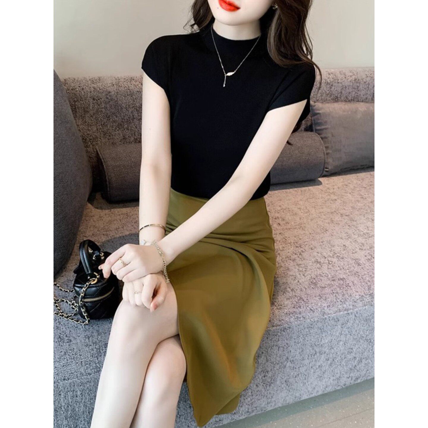 半高领针织打底衫短袖t恤女春夏图片