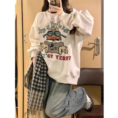 美式复古无帽圆领卫衣女秋冬外套