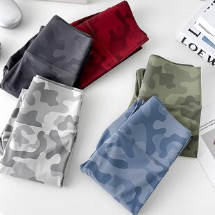 透气 薄款 复古酒红色迷彩印花外穿高腰收腹瑜伽健身鲨鱼裤 女春夏季