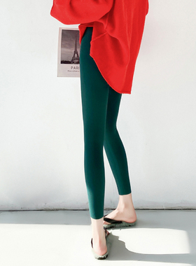 无勒痕贴合圣诞墨油绿色鲨鱼裤女秋季高腰收腹瘦腿瑜伽健身长款薄