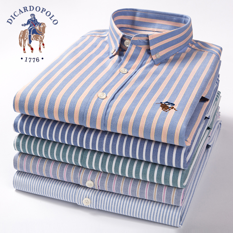 保罗纯棉牛津纺中年条纹男衬衫