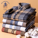 衬衣男装 中年全棉格子加大码 衬衫 保罗100%纯棉男加绒加厚磨毛长袖