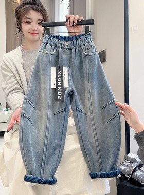 男童加绒牛仔裤儿童冬装裤子男孩长裤中大童童装加厚宽松百搭休闲