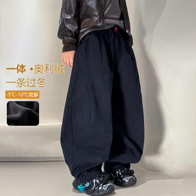 男童加绒裤子秋冬款加厚帅气