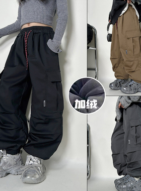 男女童秋装2024新款裤子儿童工装裤中大童阔腿潮流黑色休闲裤韩潮
