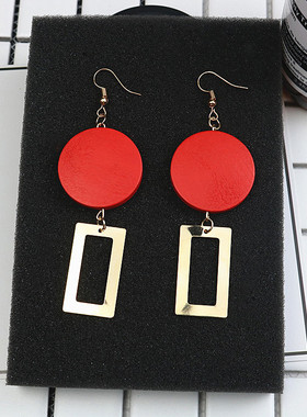 韩国手作设计饰品气质夸张时尚红色简约长款耳环无耳洞耳夹女耳钉