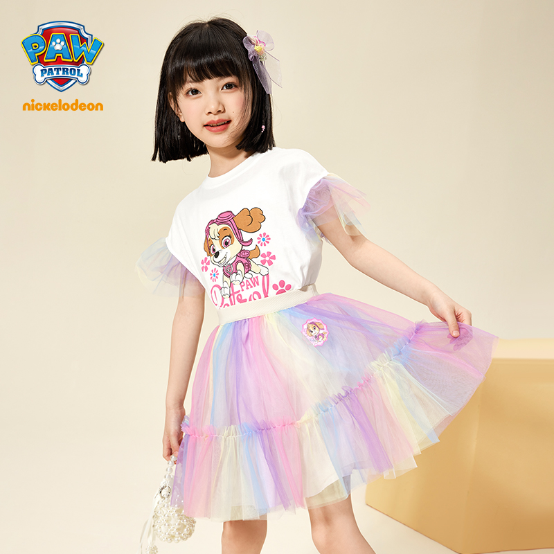汪汪队女童半身裙2024夏季新款梦幻公主裙纱裙套装女宝蓬蓬彩虹裙