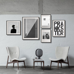 现代客厅斯堪 饰画无障碍豪华客厅沙发背景 纳维亚壁龛黑白摄影装