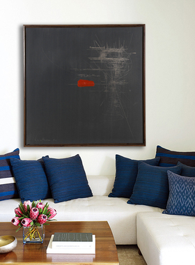 georges_mathieu简约灰色抽象装饰画侘寂风格玄关走廊挂画