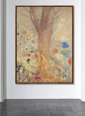 Odilon Redon超大禅意竖版瑜伽装饰画可定制会所软装玄关过道油画