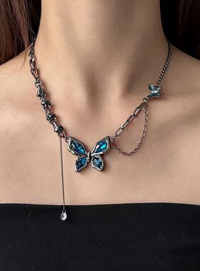 Y2K千禧辣妹暗黑黑色蝴蝶流苏