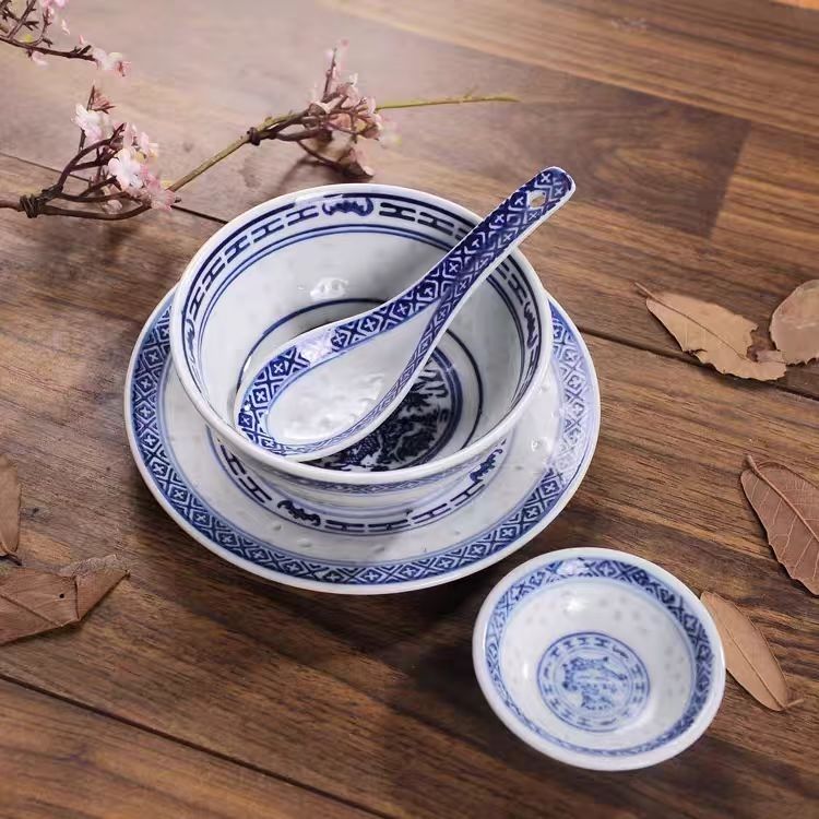 广式糖水店专用甜品碗青花瓷碗商用双皮奶陶瓷碗姜撞奶碗三件套装