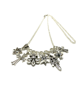 匠银JY 925纯银十字架童军花十字花2MM圆环链做旧小号吊坠项链