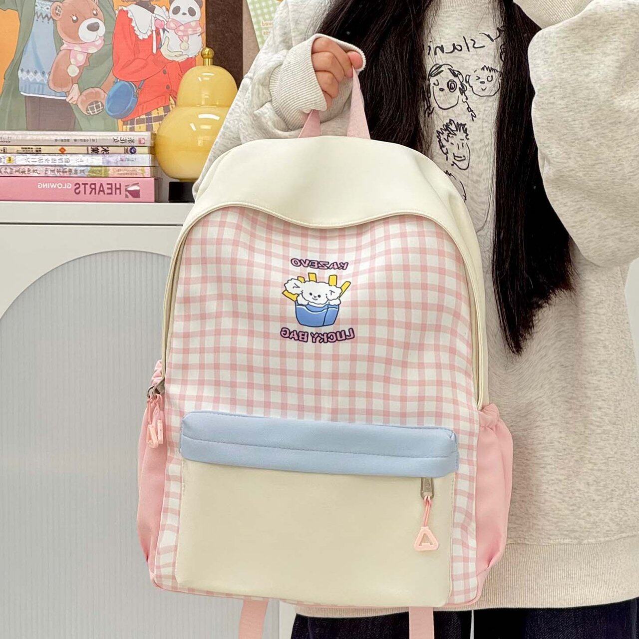 可爱软萌学院书包少女心格子休闲初中生小学生双肩包女高颜值背包