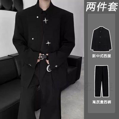 新中式西装外套设计感金属扣垫肩