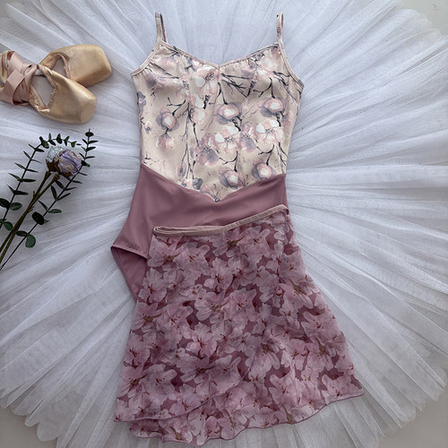 芭蕾舞蹈体服艺考中高吊带印花连体服体操服瑜伽服空中练功服