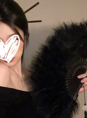 中国风黑色羽毛扇子女旗