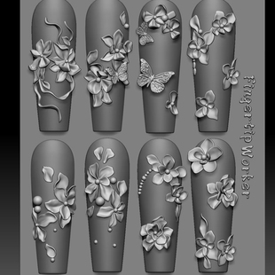 【FingertipWorker】链接法式蝴蝶结小花藤蔓花钿 美甲雕花模具