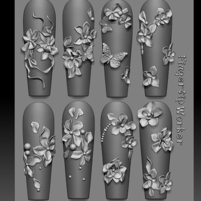 【FingertipWorker】链接法式蝴蝶结小花藤蔓花钿 美甲雕花模具