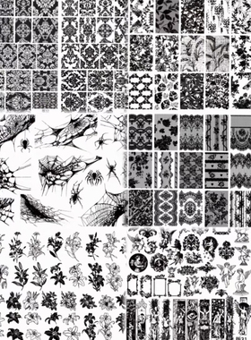 【FingertipWorker】精致小众暗黑百合复古花纹路蜘网美甲印花板