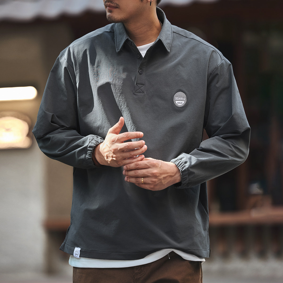 格蓝鹿高端日系复古户外速干男士polo衫2025秋季新款宽松休闲外套